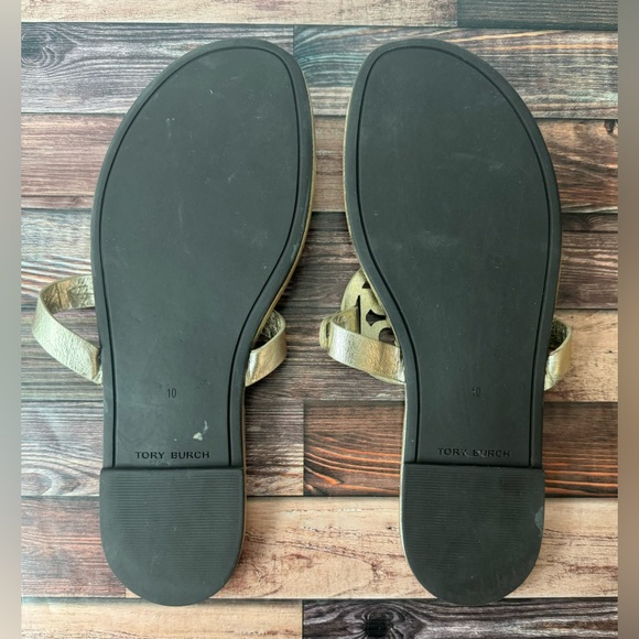 Tory Burch Miller Leather Thong Sandals Gold 10M - Picture 9 of 10